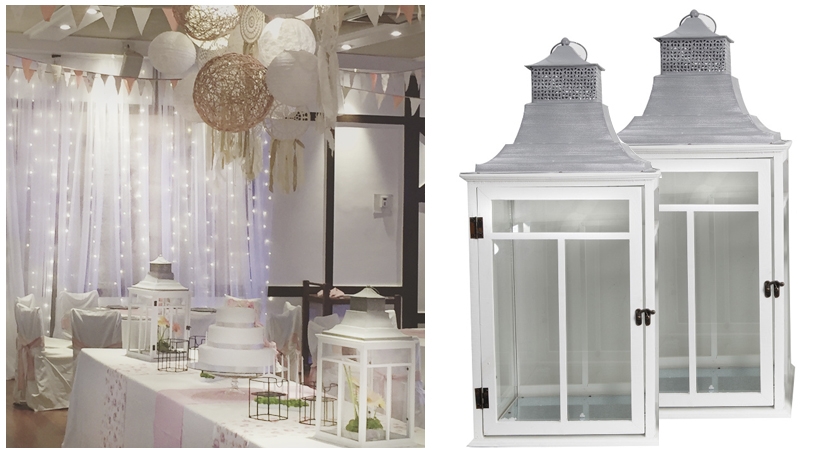 Faroles madera blancos (40x40x70cms) - NOI Decoraciones