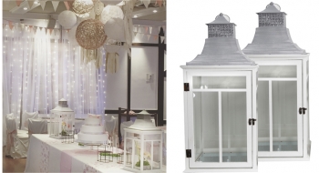 Faroles madera blancos (40x40x70cms) - NOI Decoraciones